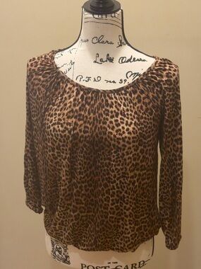Michael Kors Leopard Print Top Petite Small Brown Animal Print Blouse Chic